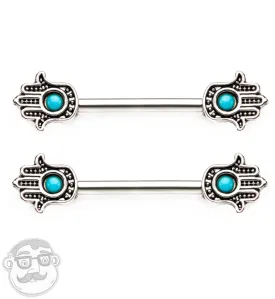 14G Hamsa Hand Nipple Ring Barbell