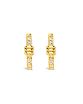 14K Gold Wrapped Diamond Bar Stud Earrings