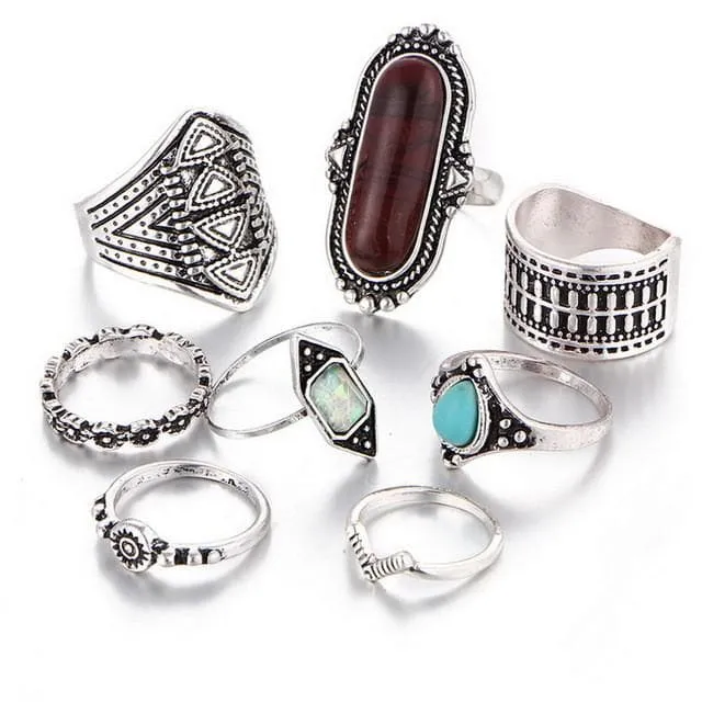 8 pieces Set Vintage Ring inspired by Bohemian style