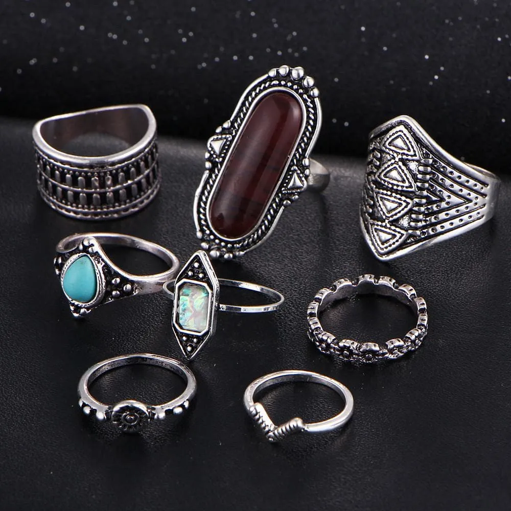 8 pieces Set Vintage Ring inspired by Bohemian style