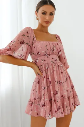 Abby Off-Shoulder Tie-Up Back Dress Floral Print Rose