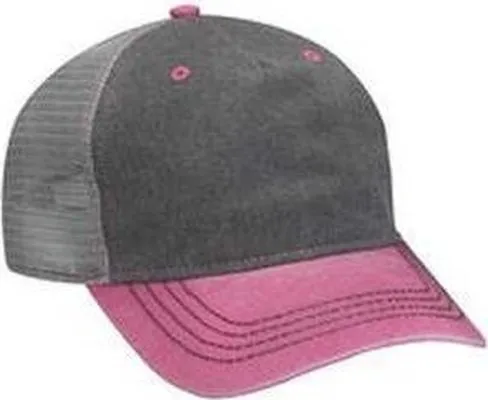 Adams EN102 Pigment-Dyed Twill & Mesh 5 Panel Trucker Cap - Charcoal Hot Pink Gray