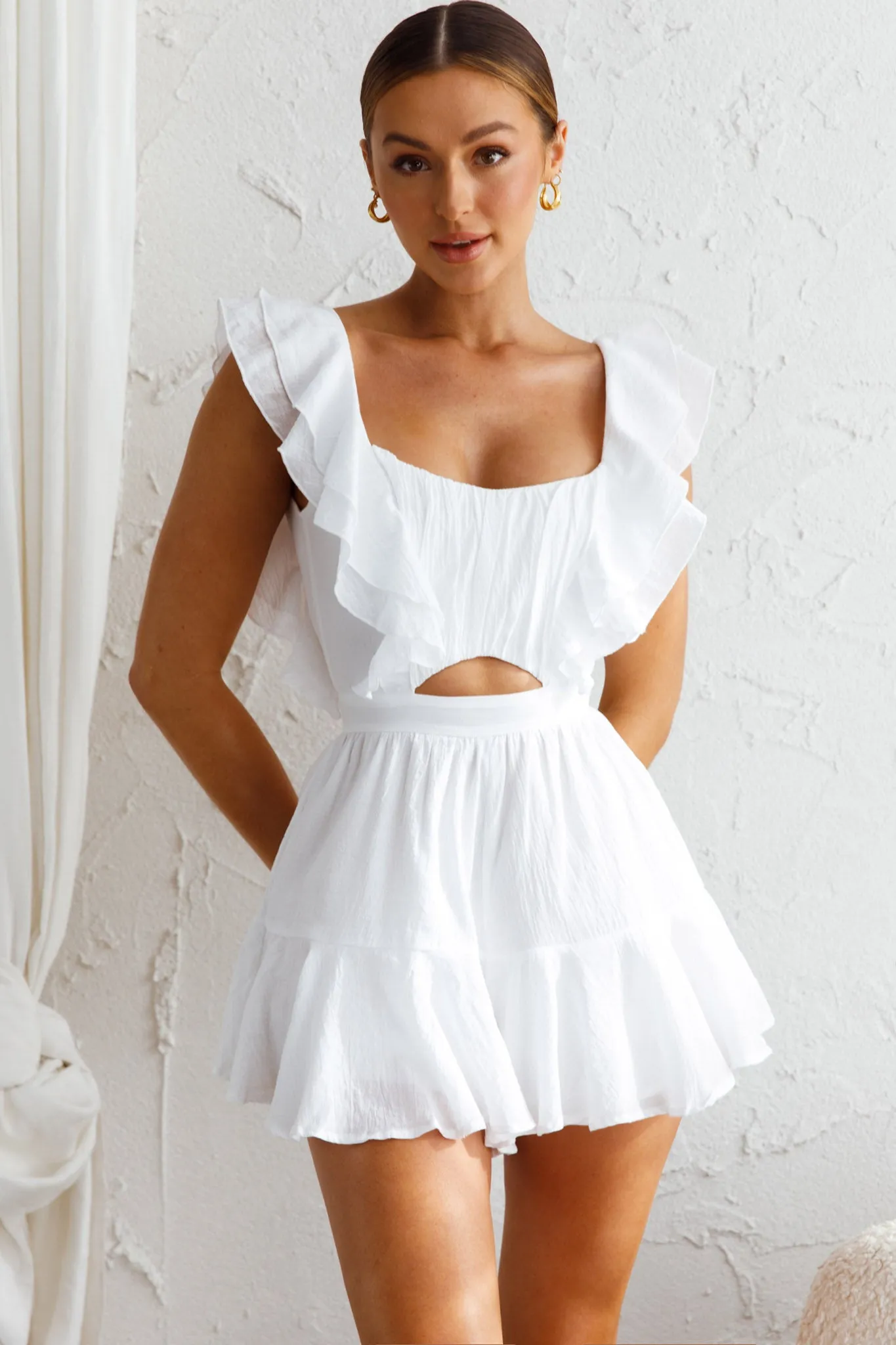 Always My Girl Ruffle Shoulder Romper White