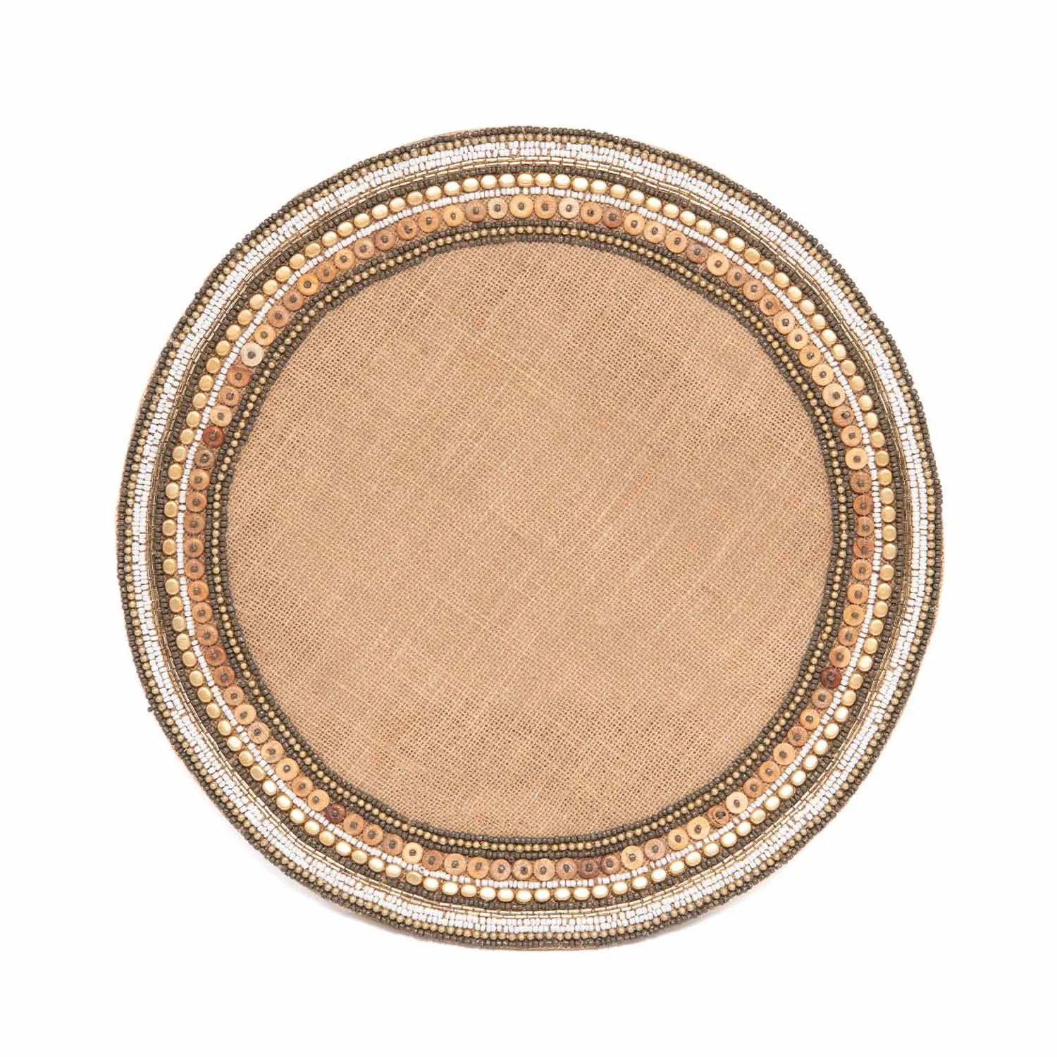 Ans Jute-Beaded Placemat - Natural-Gold 15In-BPT25020A