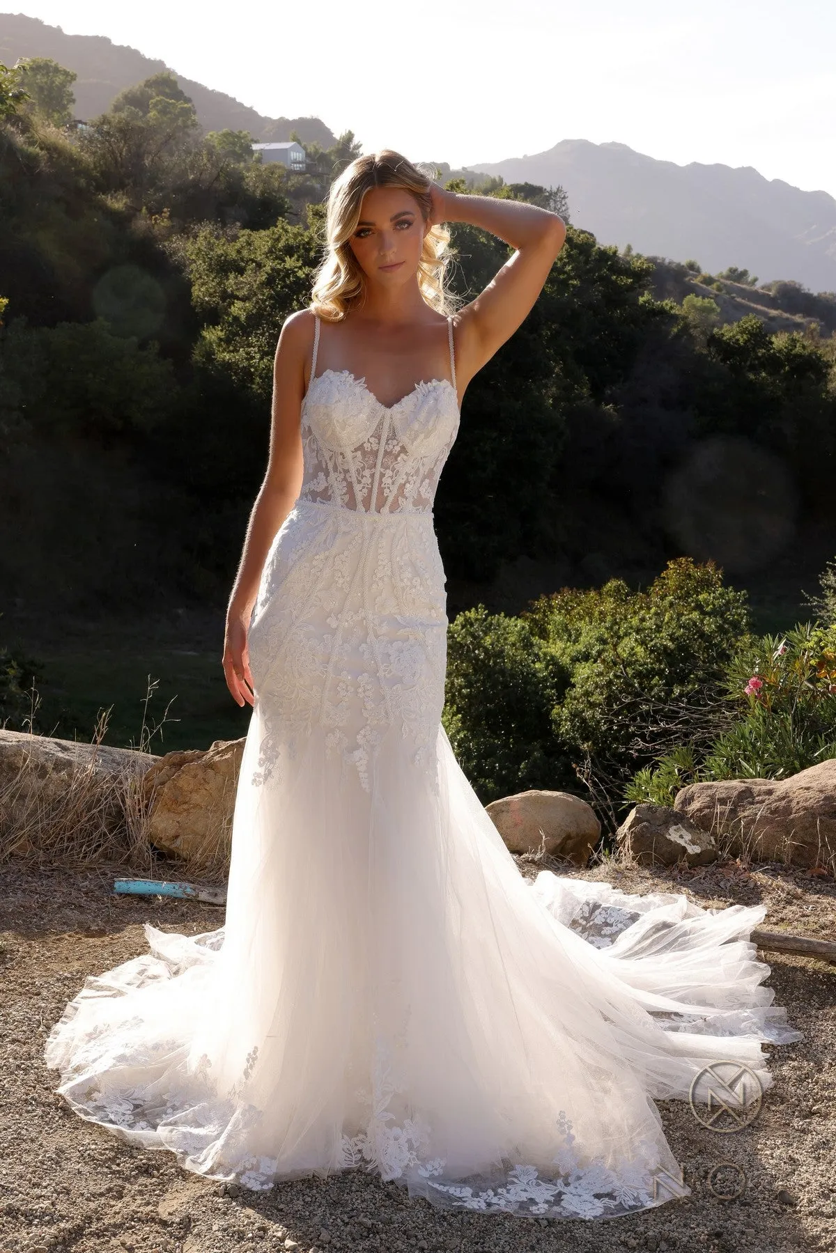 Applique Sleeveless Bridal Mermaid Dress by Nox Anabel JE1014L