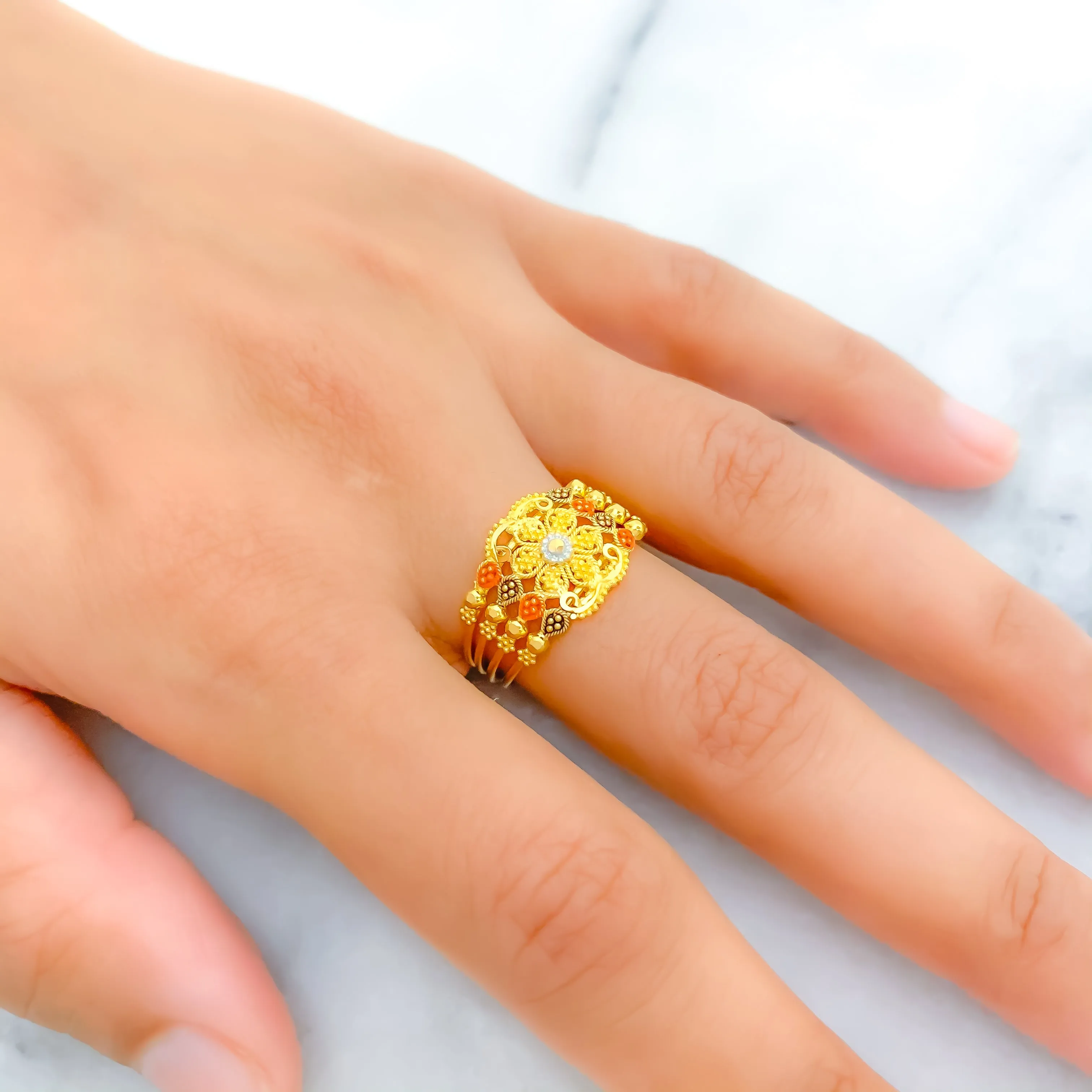 Attractive Beaded Floral Ring