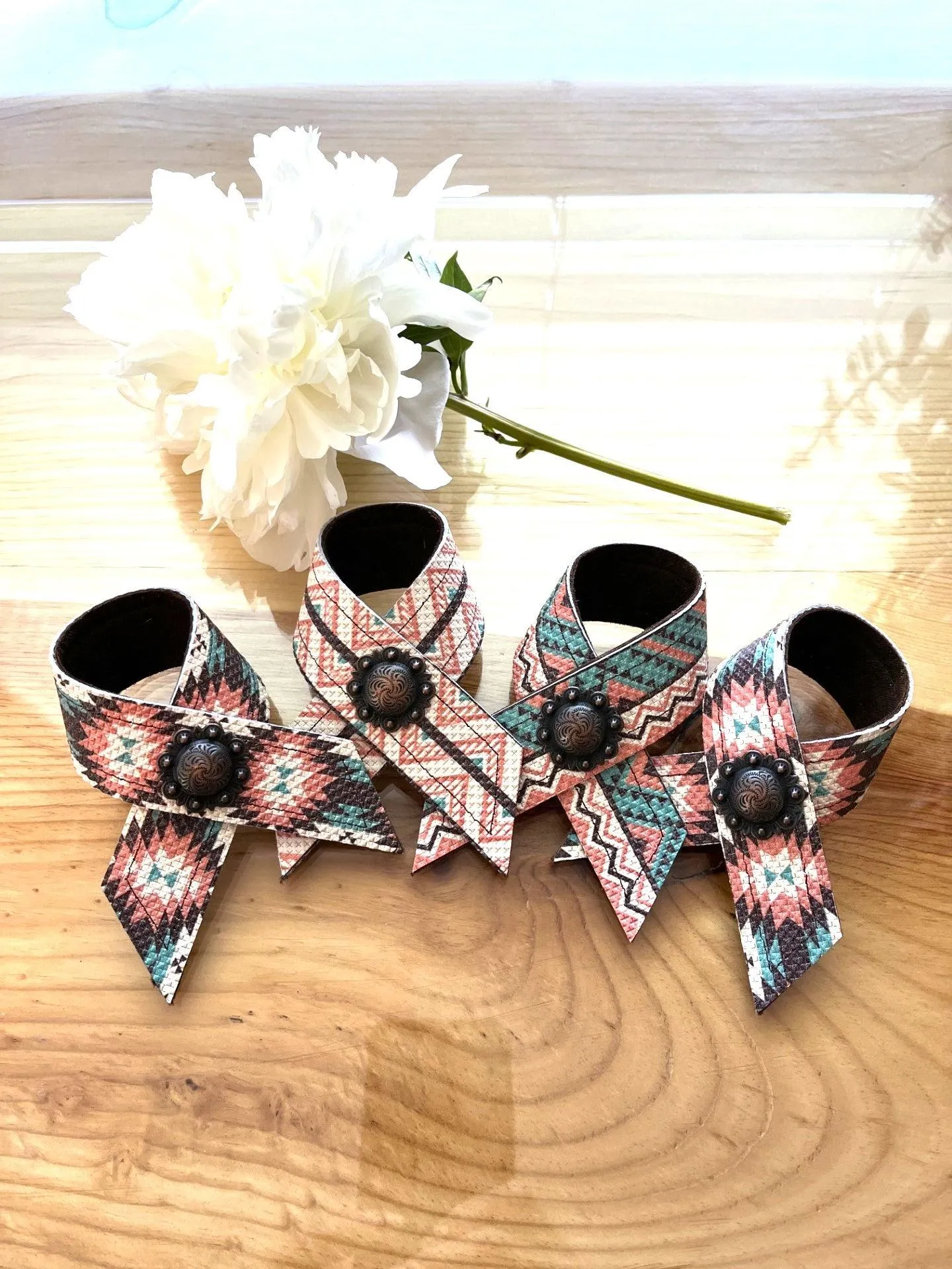 Aztec Leather Napkin Rings 4-pc