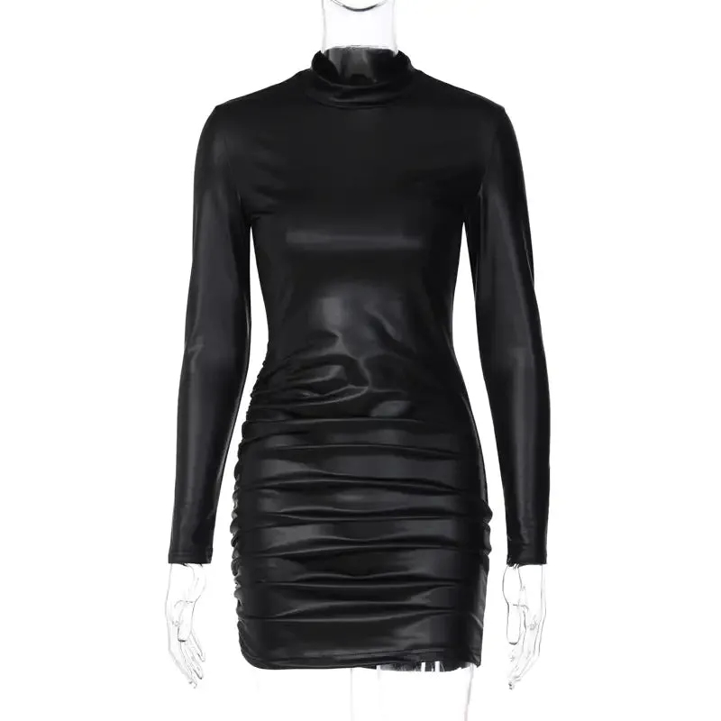 Be So Faux Real Faux Leather Ruched Mini Dress