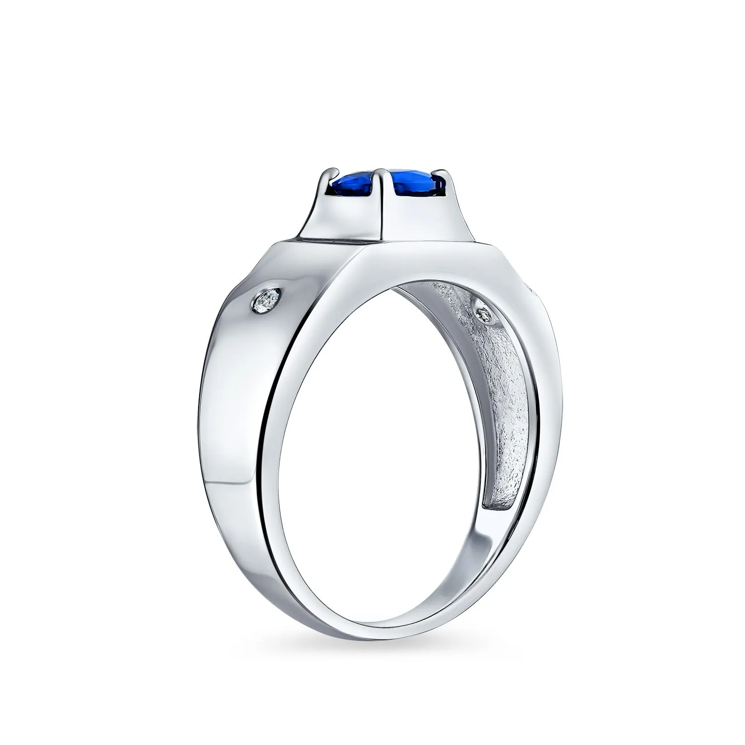 Blue Sapphire CZ Mens Engagement Ring .925 Sterling Silver