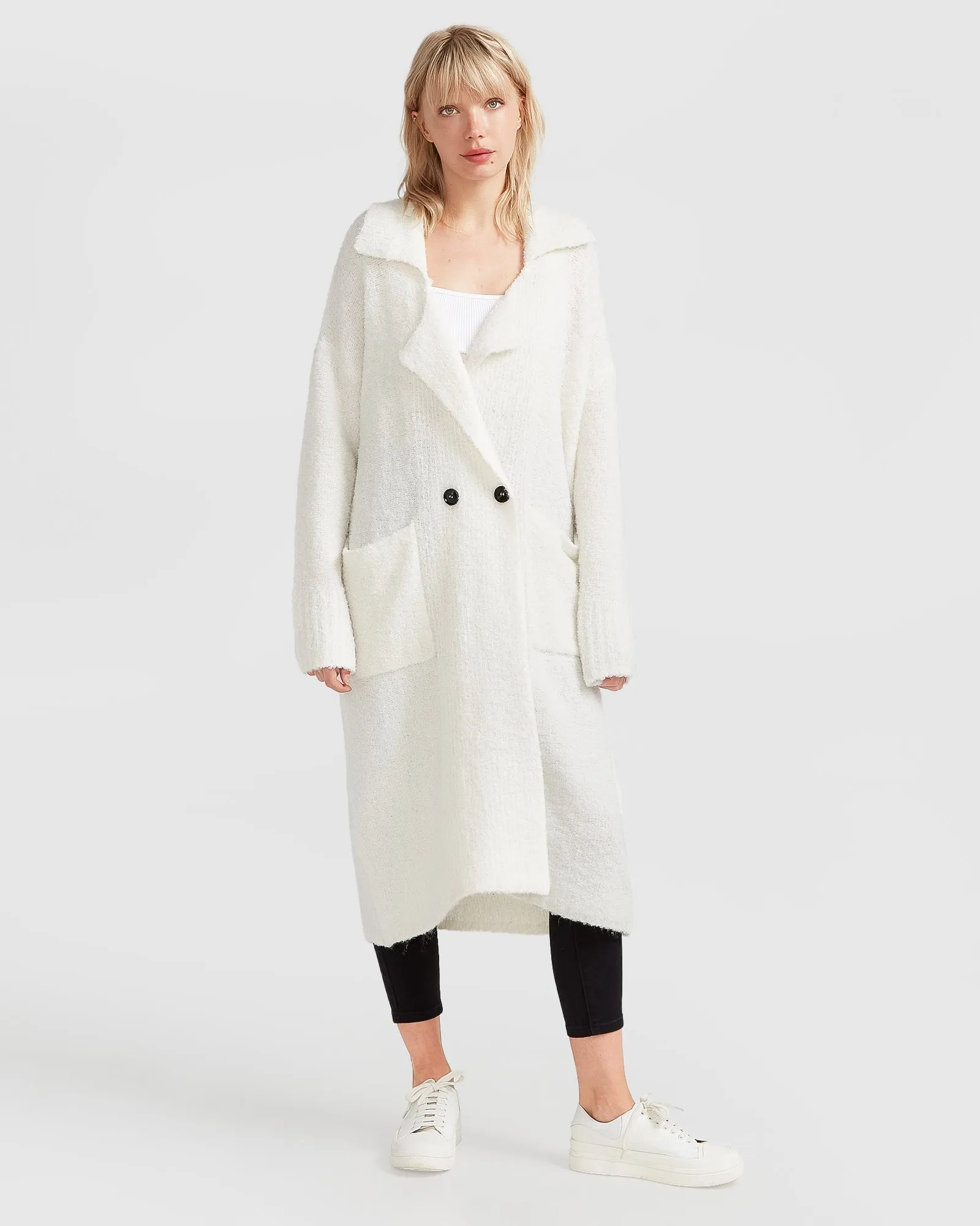 Born To Run Sustainable Sweater Coat - White