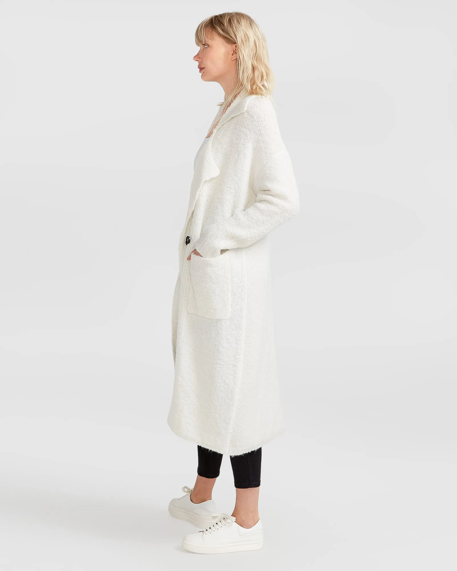 Born To Run Sustainable Sweater Coat - White