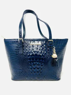 Brahmin Navy Reptile Leather W/ DUST BAG Designer Tote