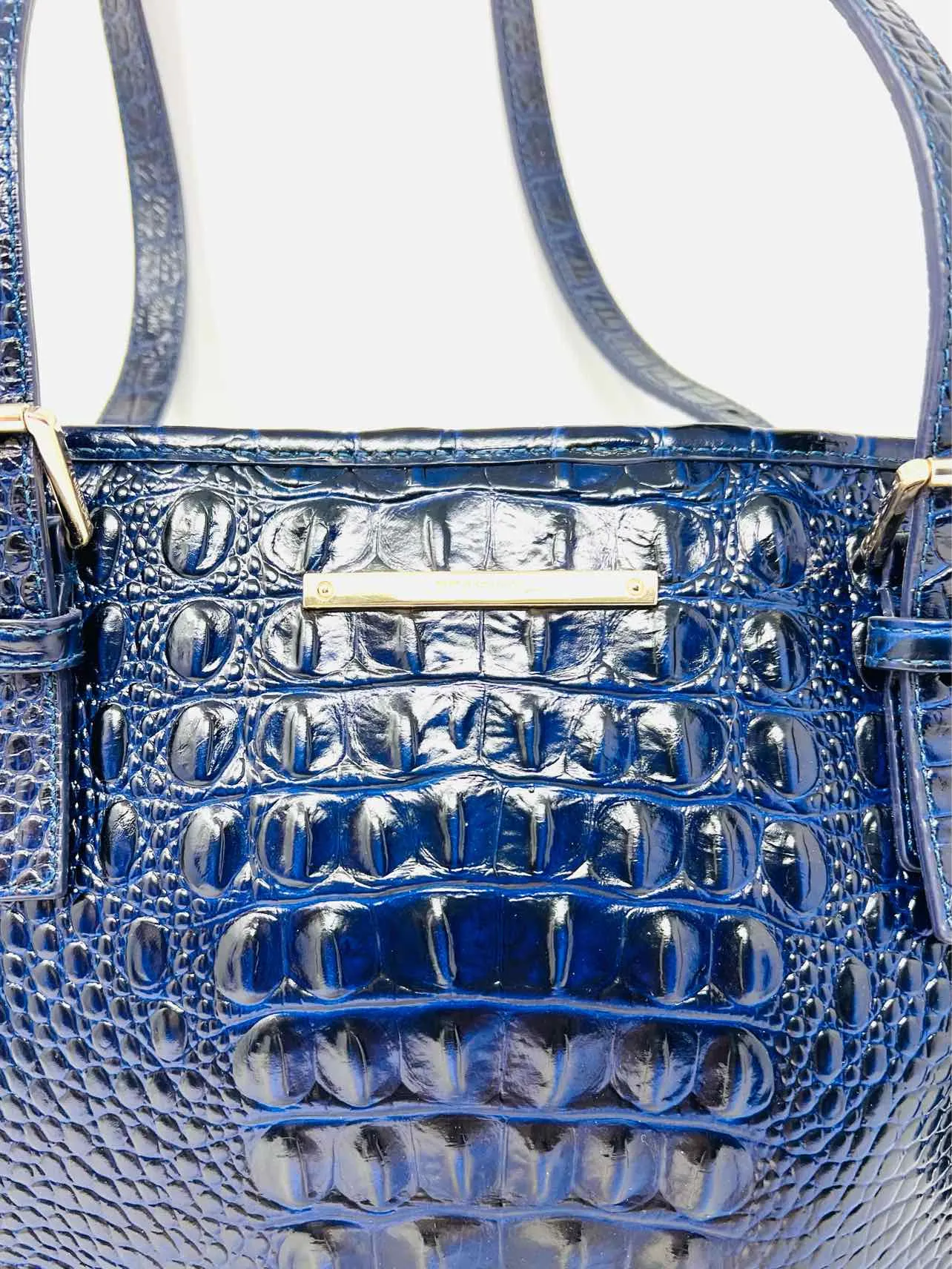 Brahmin Navy Reptile Leather W/ DUST BAG Designer Tote