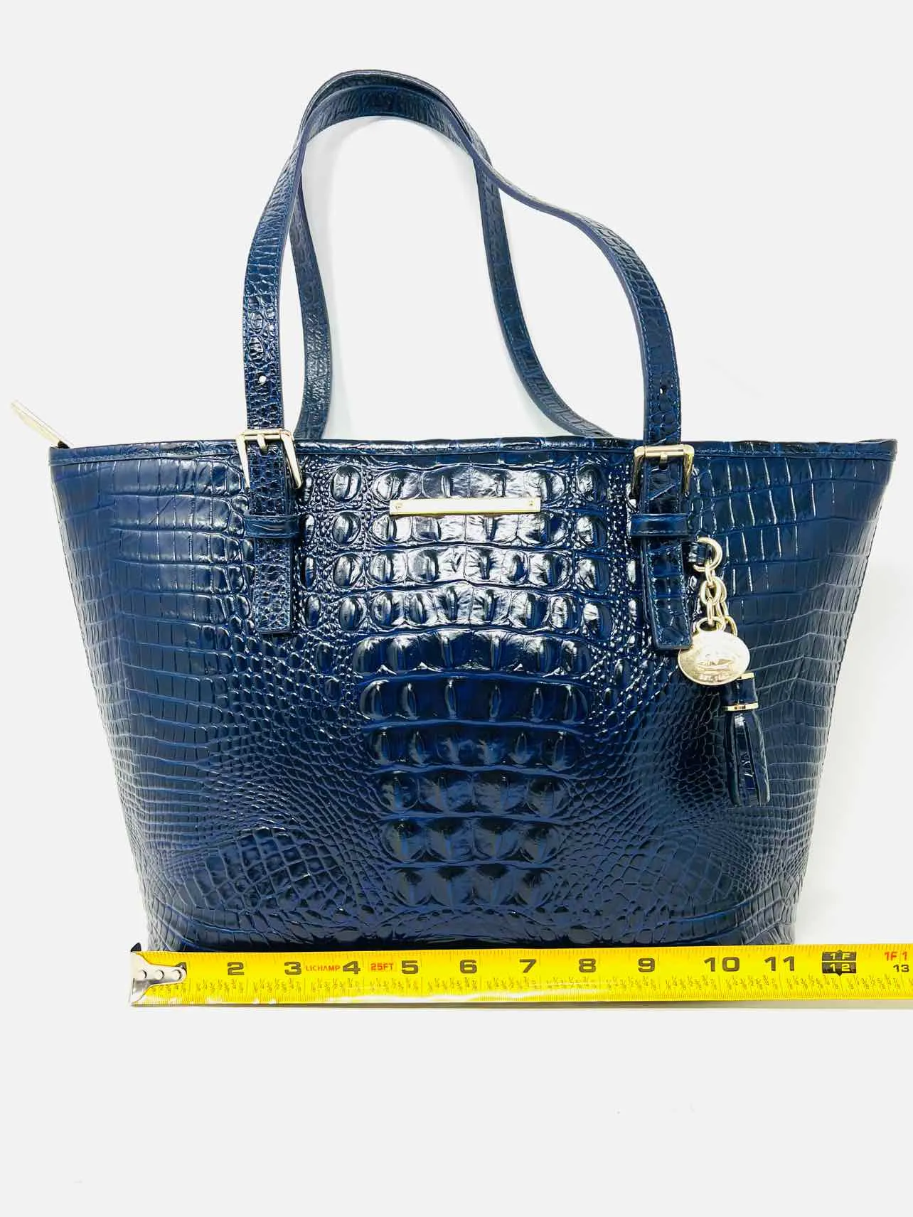 Brahmin Navy Reptile Leather W/ DUST BAG Designer Tote