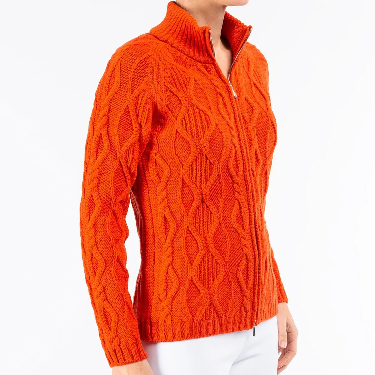 Cable Zip Cardigan in Orange