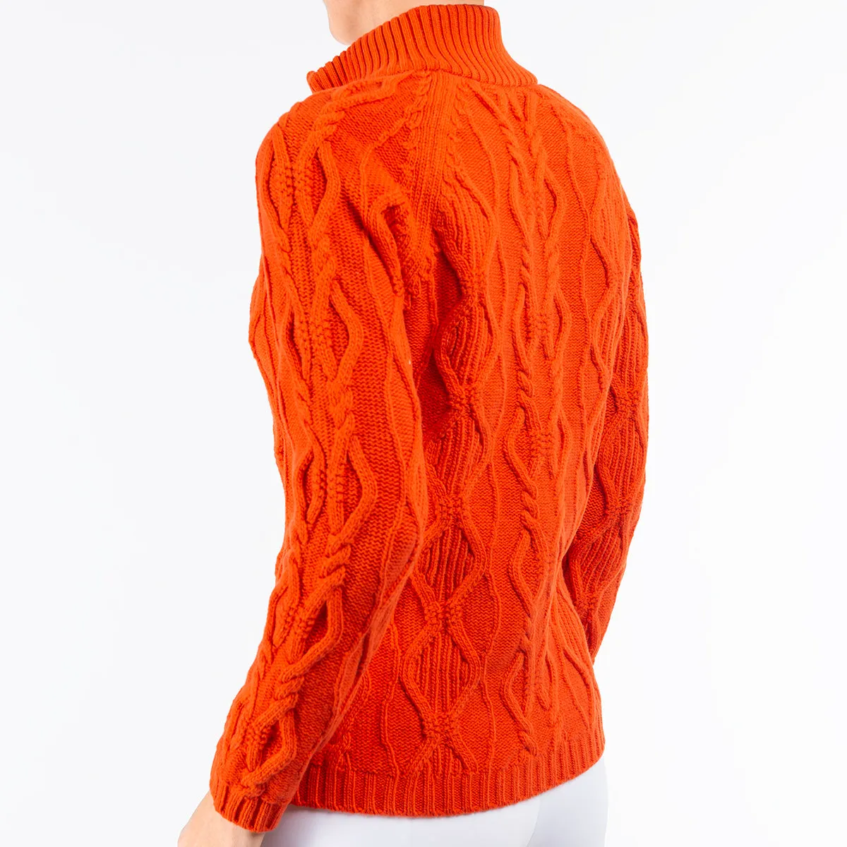 Cable Zip Cardigan in Orange