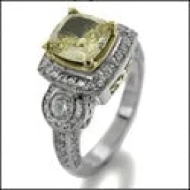 Canary Cushion 1.5 Cubic Zirconia Two Tone Gold Pave Bezel Cz Ring