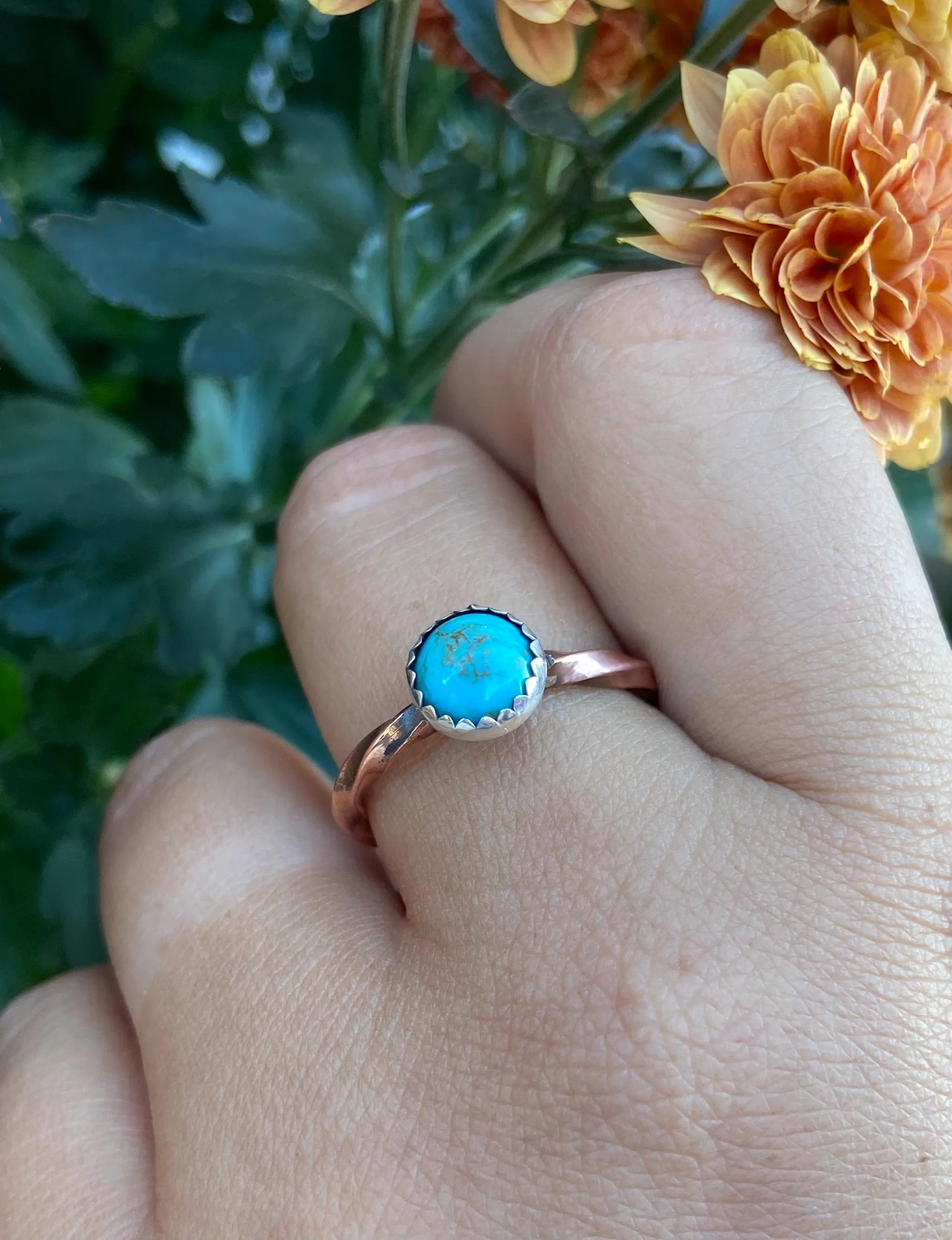 Copper Twisted Wire Authentic Turquoise Rings