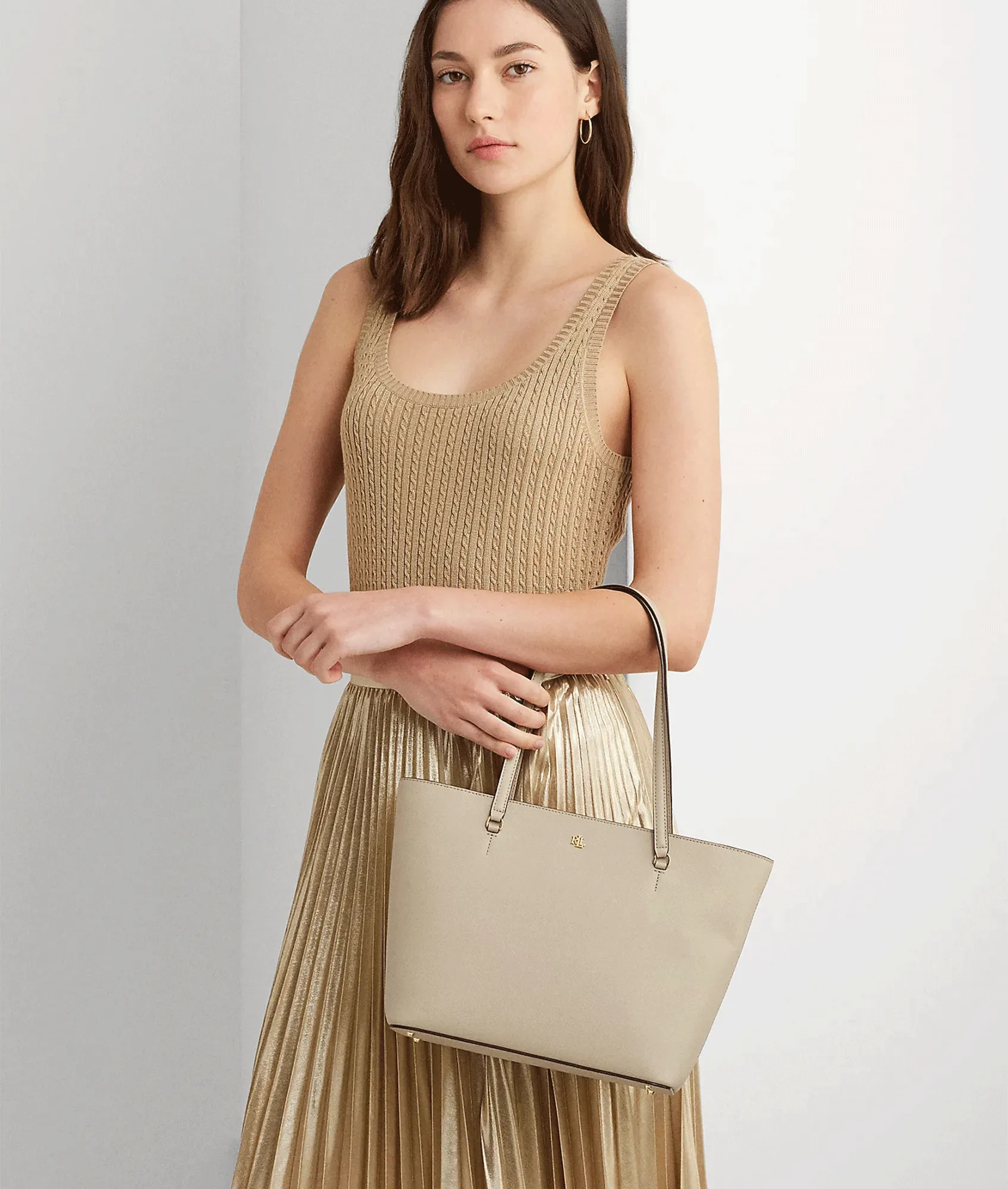 Crosshatch Leather Medium Karly Tote - Beige