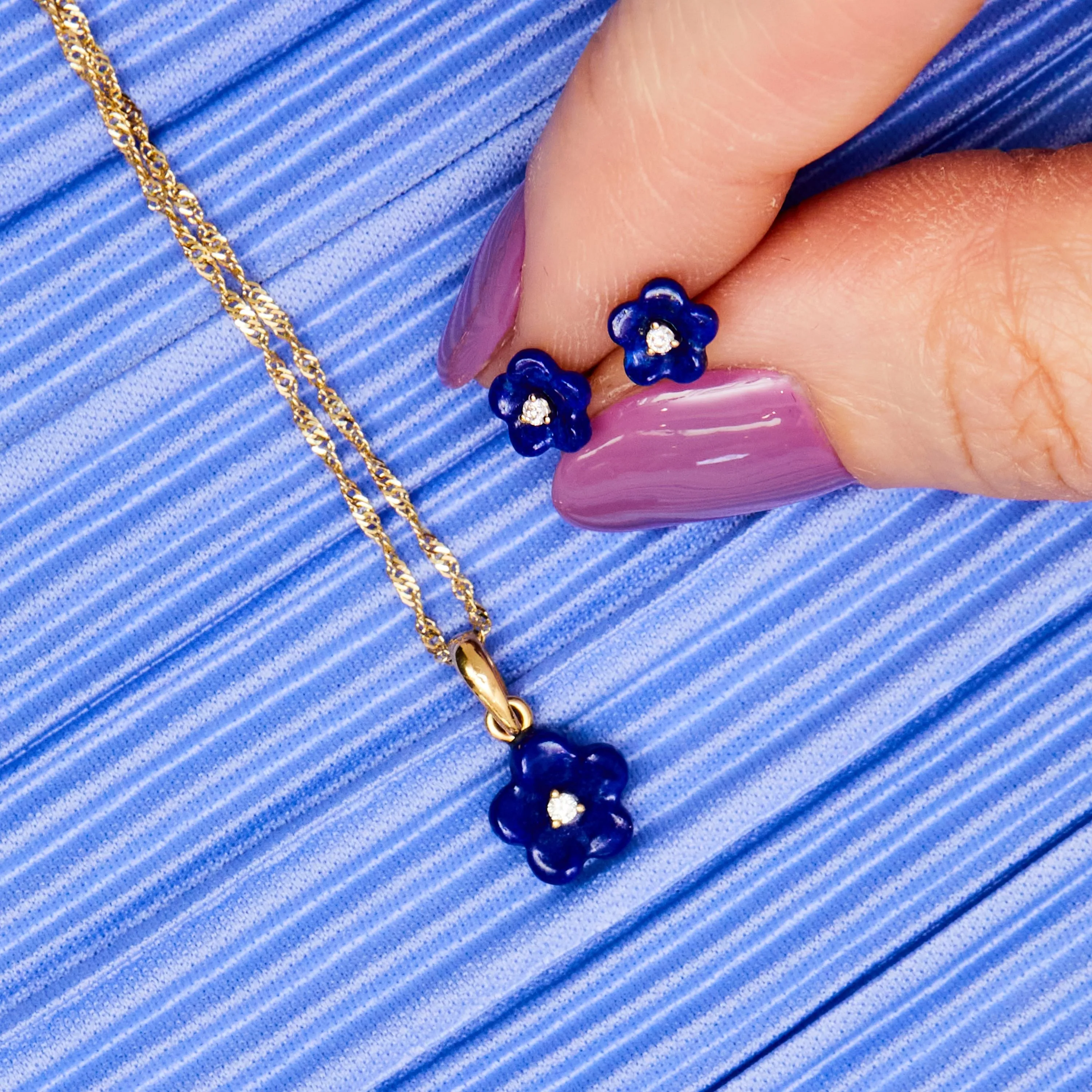 Diamond Blossom Lapis Lazuli Studs