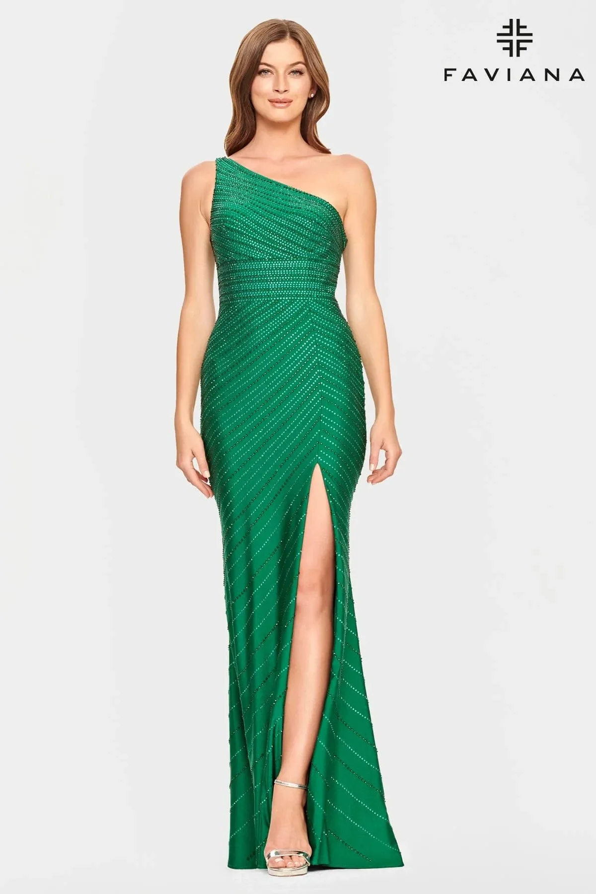 Faviana S10805 One Shoulder Party Dress With Rhinestone Beading Pattern