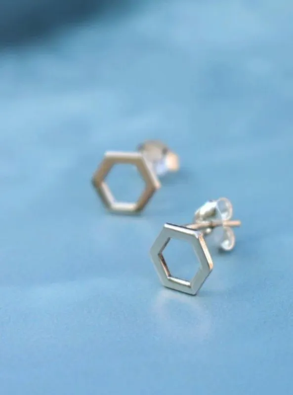 Geo Hexagon Studs Silver