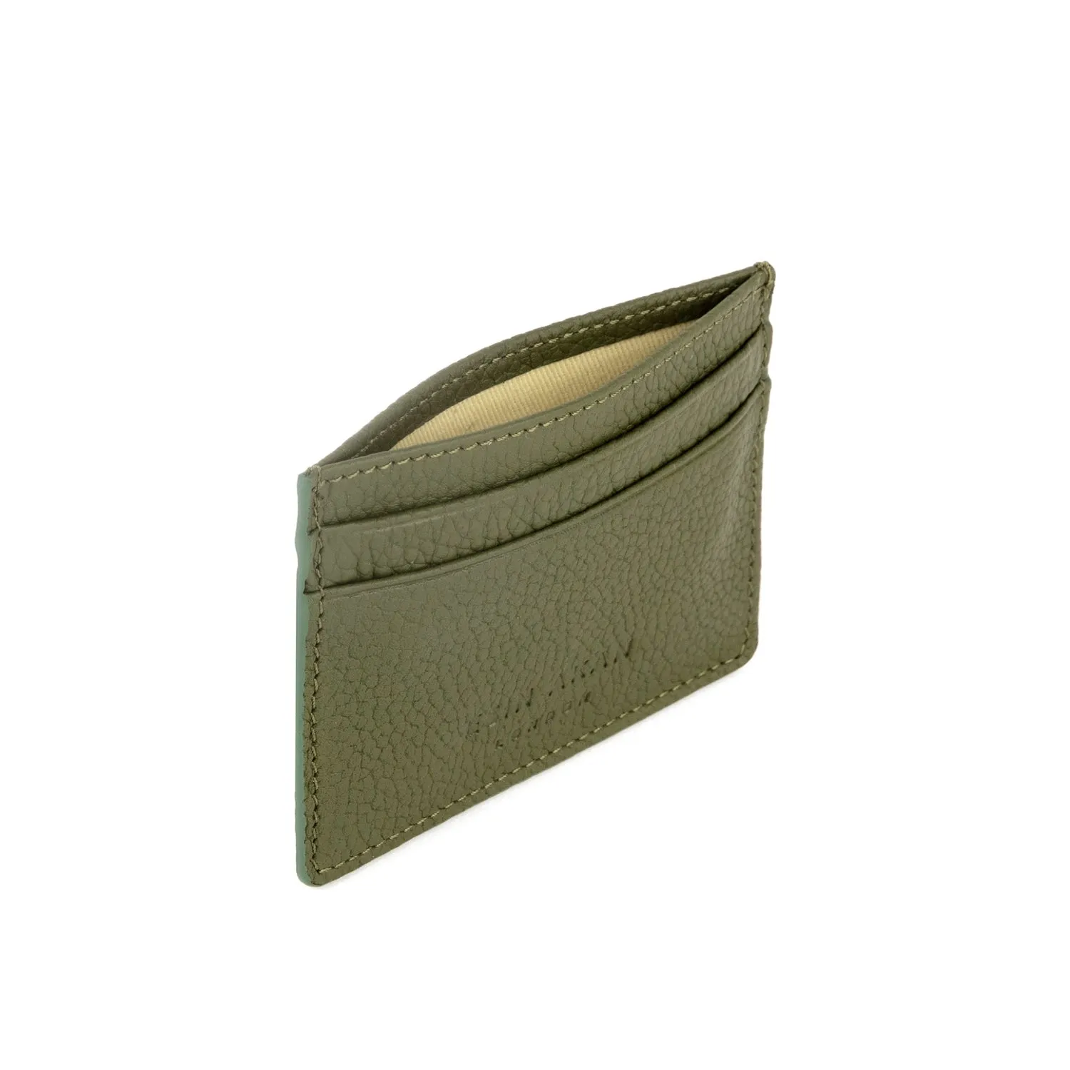 Grace Grainy Leather Card Case, Green