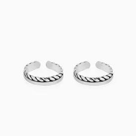 Oxidised Silver Layered Braid Toe Rings