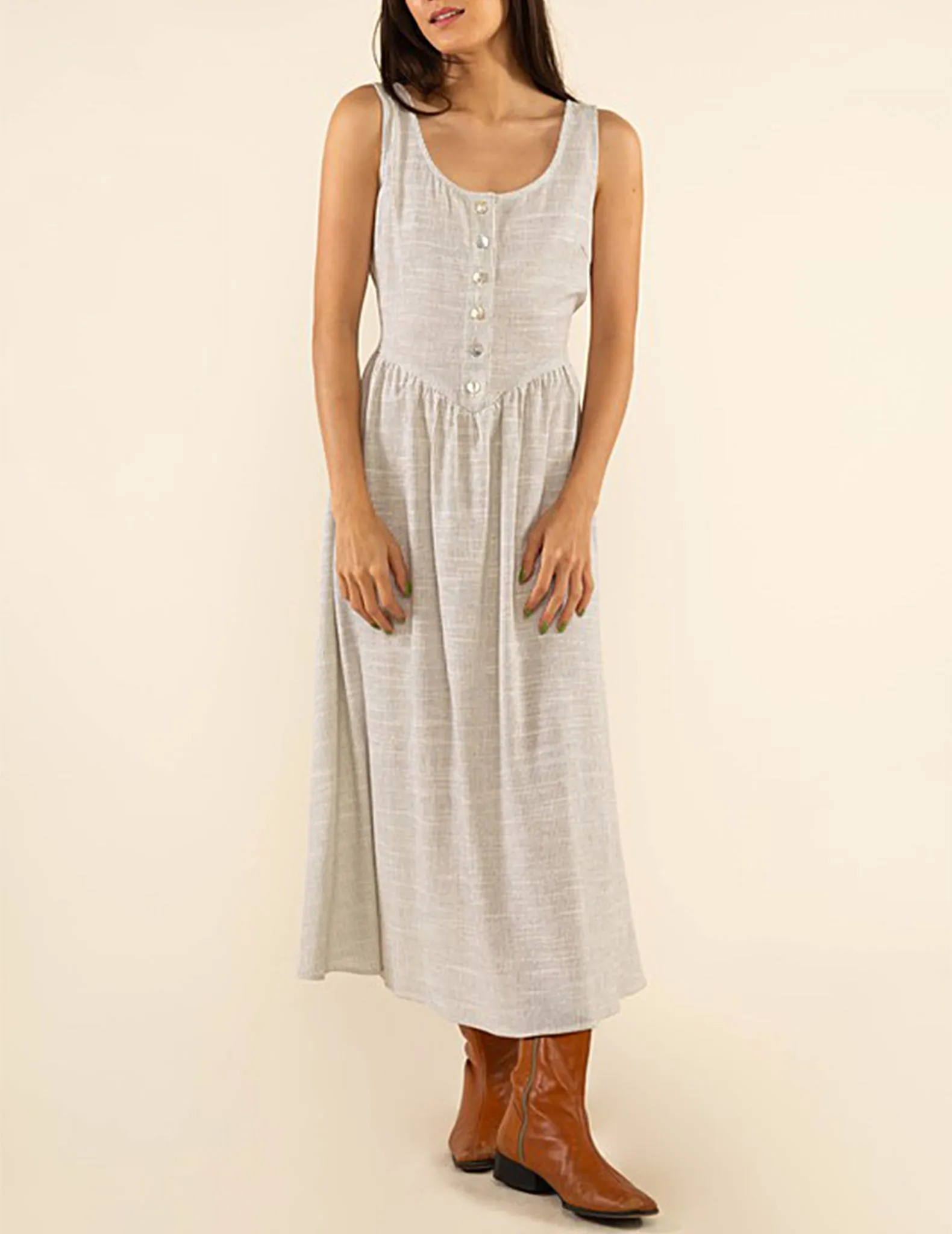 Petra Cotton Linen Button Dress