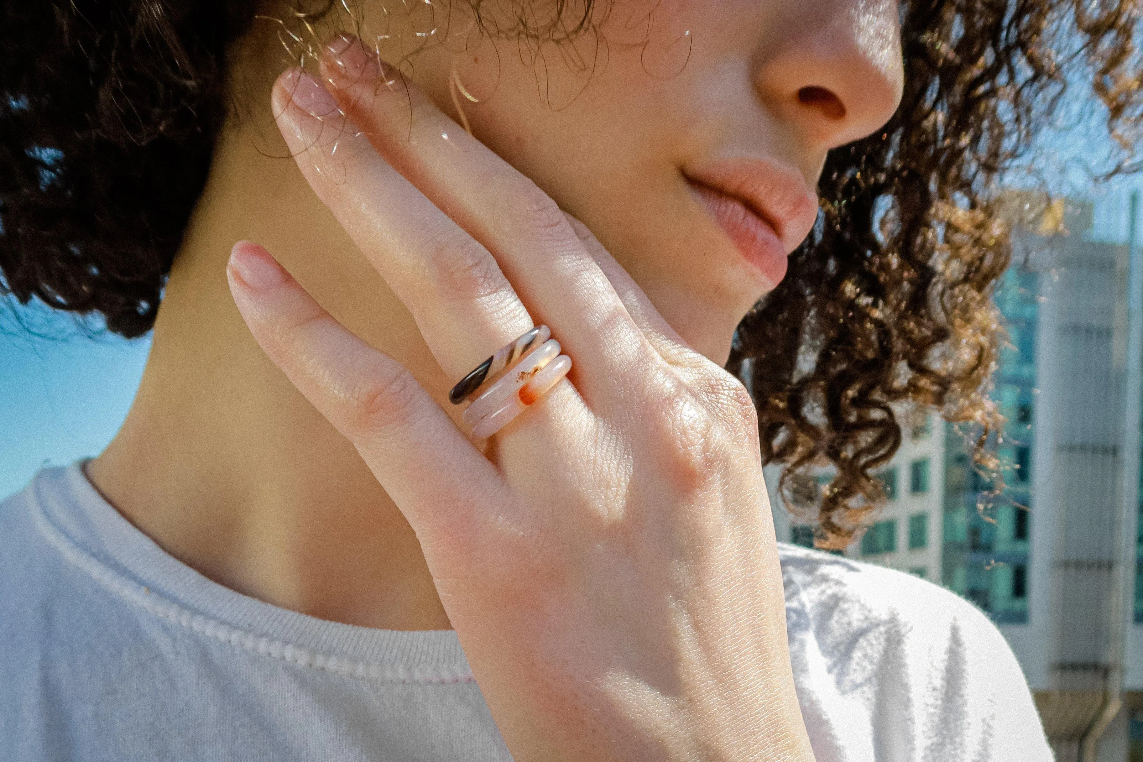 Playground — Skinny jade stone stacking rings