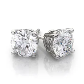 Round Solitaire Diamond Studs (2.00 ct Round H VS2 GIA Diamonds) in White Gold