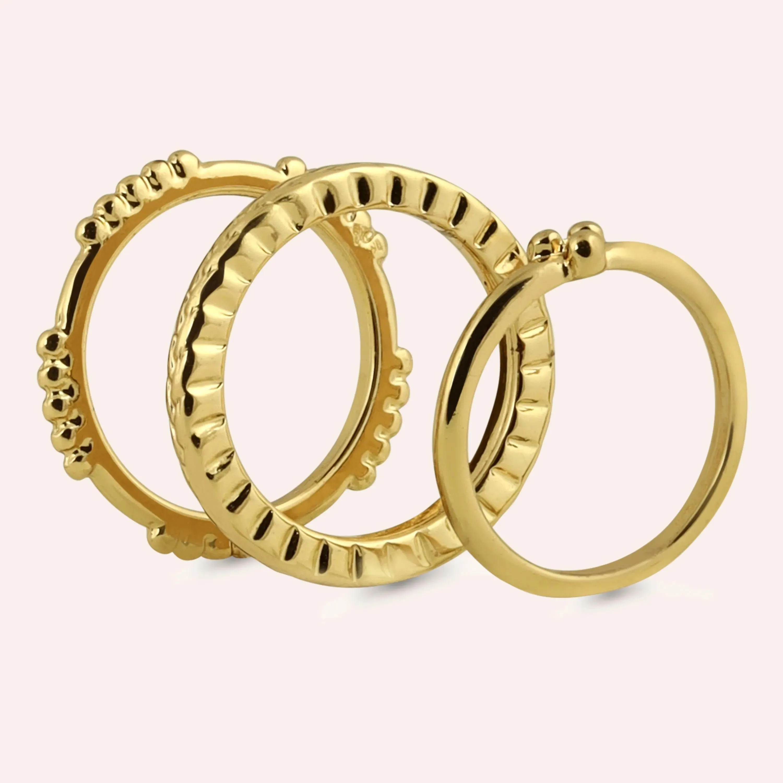 TFC 24K Lovely Lattice Gold Plated Ring Stack