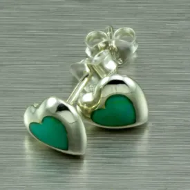 Turquoise Shell Heart Stud Earrings. 92.5% Sterling Silver