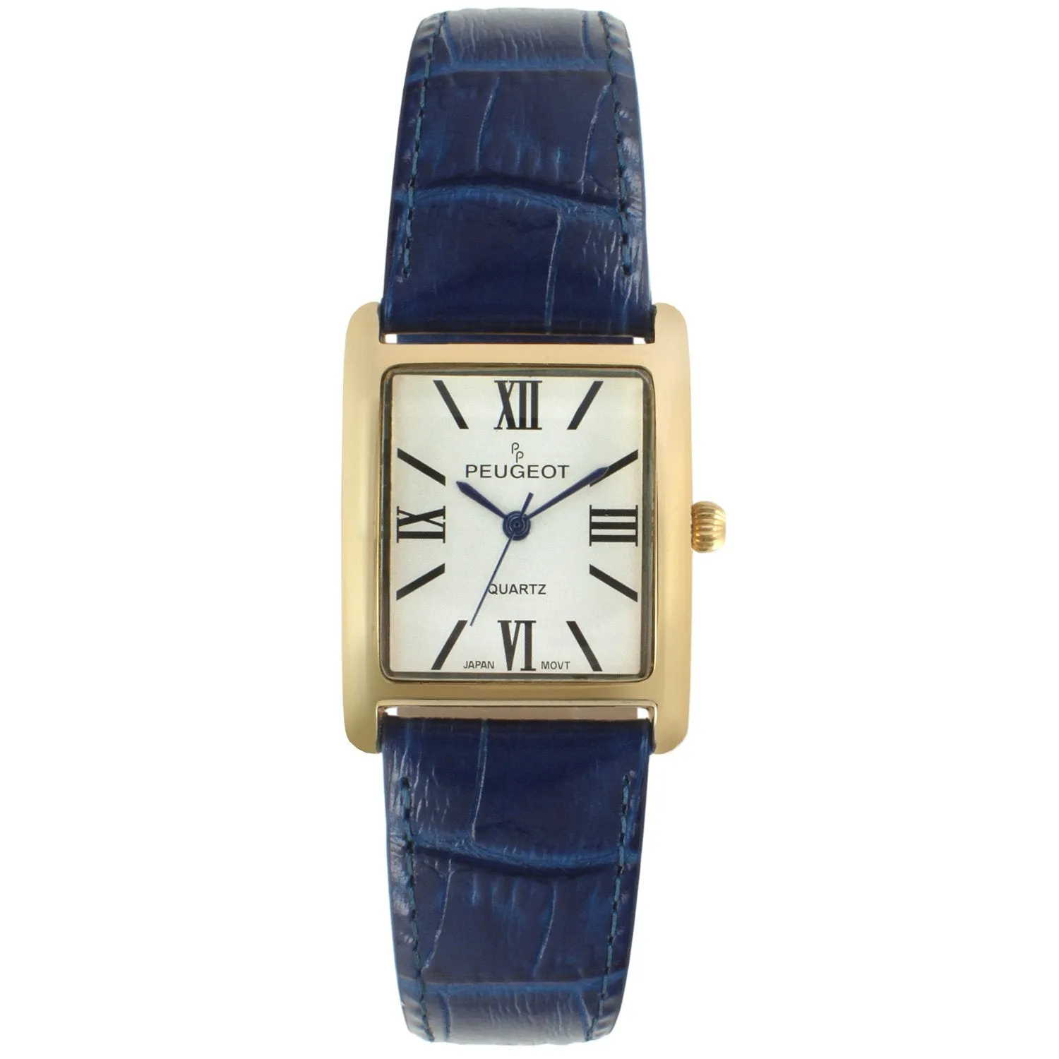 Women's Tank Watch Roman Dial Blue Leather Strap